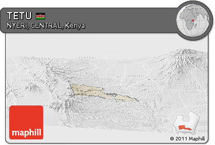 Shaded Relief Panoramic Map of TETU, lighten, desaturated