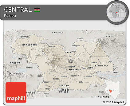 Shaded Relief Panoramic Map of CENTRAL, semi-desaturated