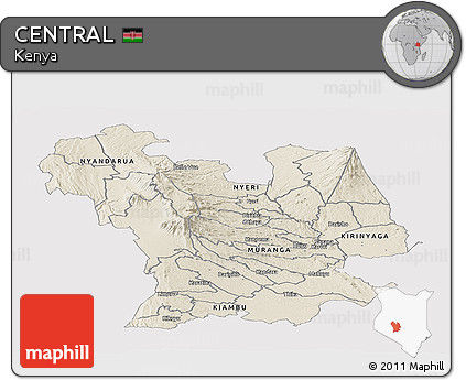 Shaded Relief Panoramic Map of CENTRAL, single color outside