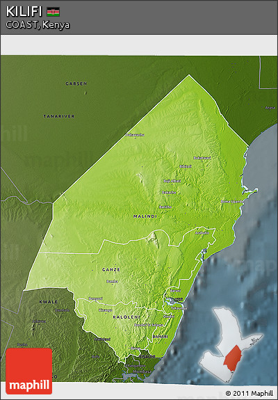 Physical 3D Map of KILIFI, darken
