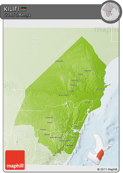 Physical 3D Map of KILIFI, lighten