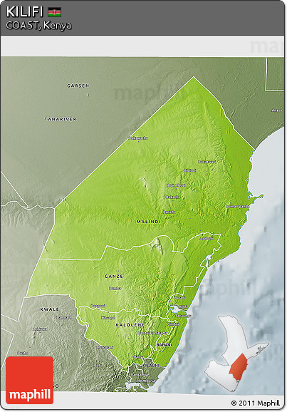 Physical 3D Map of KILIFI, semi-desaturated