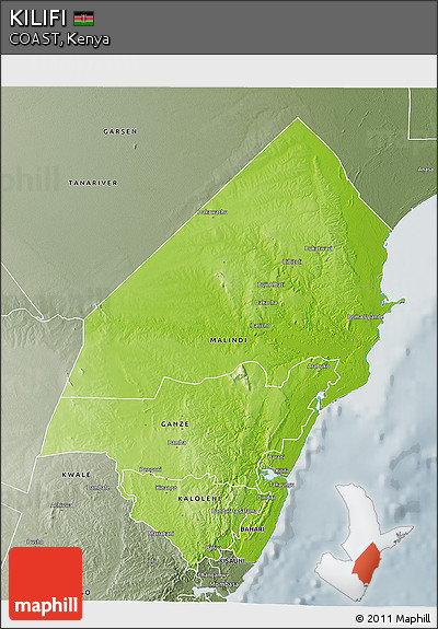 Physical 3D Map of KILIFI, semi-desaturated