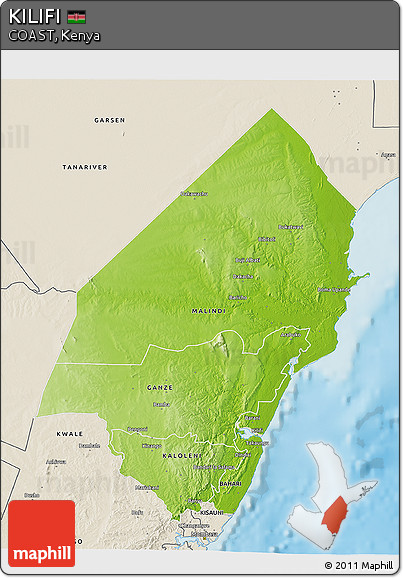 Physical 3D Map of KILIFI, shaded relief outside