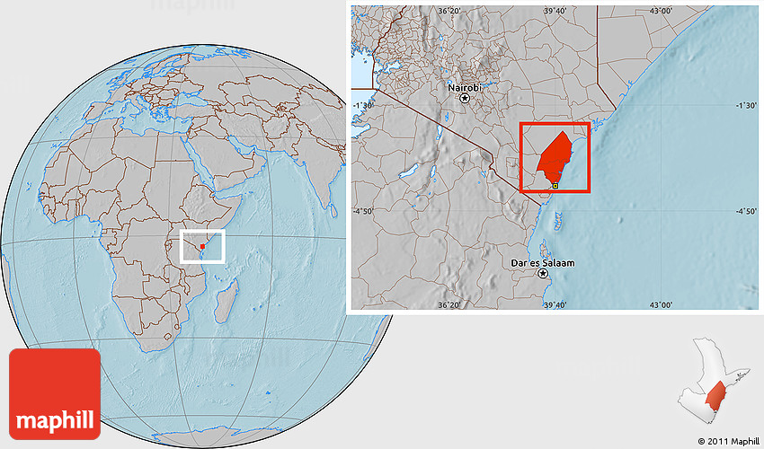 Gray Location Map of KILIFI, hill shading
