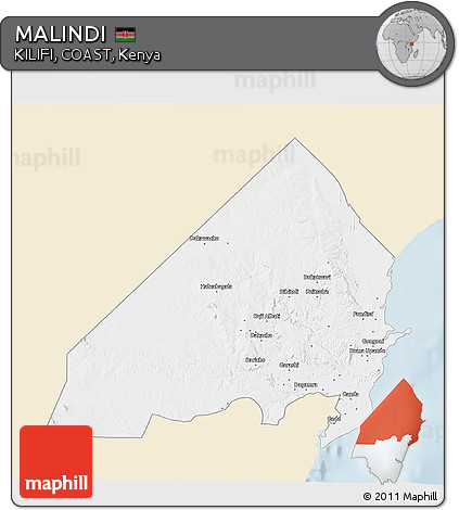 Classic Style 3D Map of MALINDI, single color outside