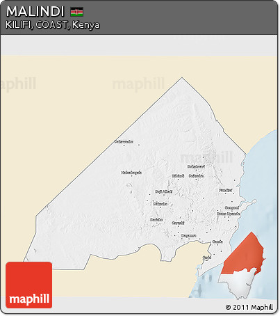 Classic Style 3D Map of MALINDI, single color outside