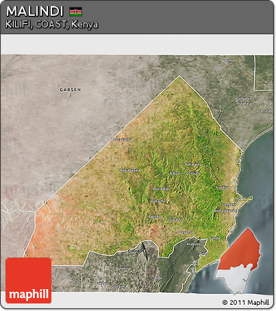 Satellite 3D Map of MALINDI, semi-desaturated