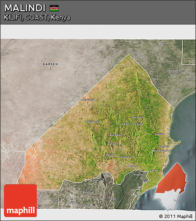 Satellite 3D Map of MALINDI, semi-desaturated