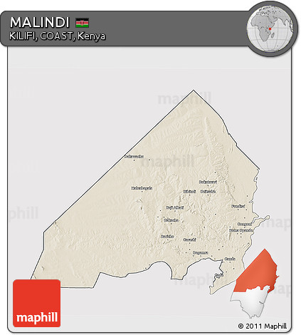 Shaded Relief 3D Map of MALINDI, cropped outside