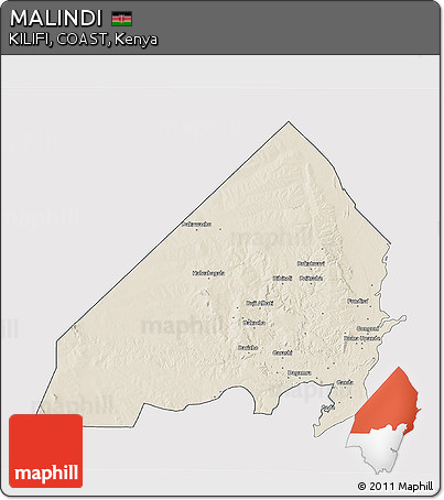 Shaded Relief 3D Map of MALINDI, cropped outside