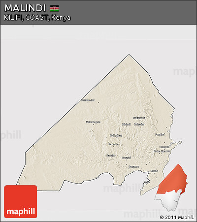 Shaded Relief 3D Map of MALINDI, cropped outside