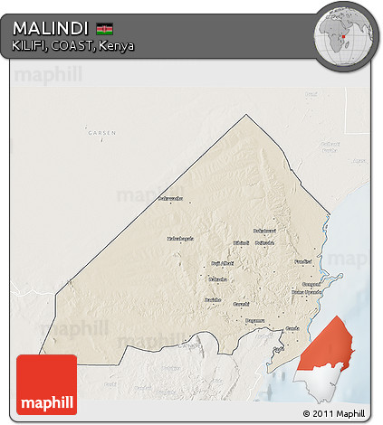 Shaded Relief 3D Map of MALINDI, lighten
