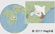 Savanna Style Location Map of MALINDI, highlighted country, highlighted grandparent region, within the entire country, hill shading
