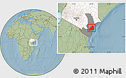 Savanna Style Location Map of MALINDI, highlighted country, highlighted grandparent region, hill shading