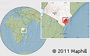 Savanna Style Location Map of MALINDI, highlighted country, highlighted parent region, hill shading
