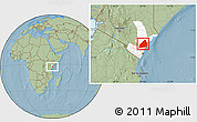Savanna Style Location Map of MALINDI, highlighted grandparent region, hill shading