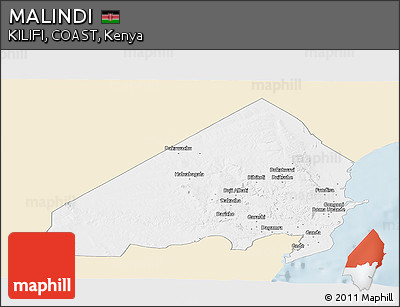 Classic Style Panoramic Map of MALINDI, single color outside