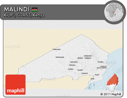 Classic Style Panoramic Map of MALINDI, single color outside