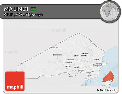 Silver Style Panoramic Map of MALINDI, single color outside