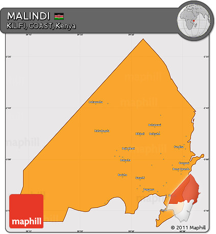 Political Simple Map of MALINDI, cropped outside
