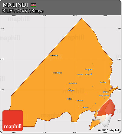 Political Simple Map of MALINDI, cropped outside