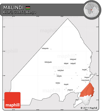 Silver Style Simple Map of MALINDI, cropped outside