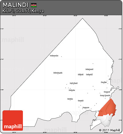 Silver Style Simple Map of MALINDI, cropped outside