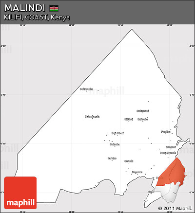 Silver Style Simple Map of MALINDI, cropped outside