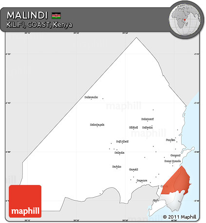Silver Style Simple Map of MALINDI, single color outside