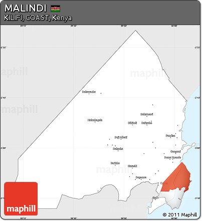 Silver Style Simple Map of MALINDI, single color outside