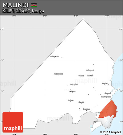 Silver Style Simple Map of MALINDI, single color outside