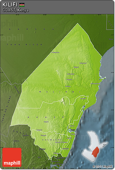 Physical Map of KILIFI, darken