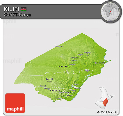 Physical Panoramic Map of KILIFI, cropped outside