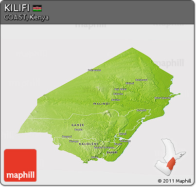 Physical Panoramic Map of KILIFI, cropped outside