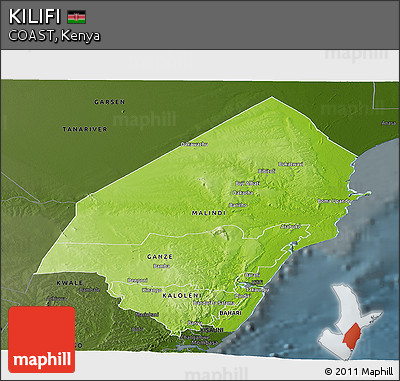 Physical Panoramic Map of KILIFI, darken