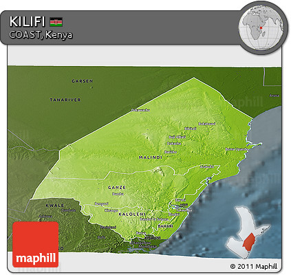 Physical Panoramic Map of KILIFI, darken