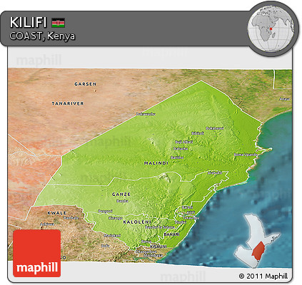 Physical Panoramic Map of KILIFI, satellite outside