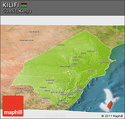 Physical Panoramic Map of KILIFI, satellite outside