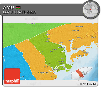 Physical 3D Map of AMU, political outside