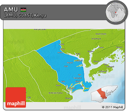Political 3D Map of AMU, physical outside