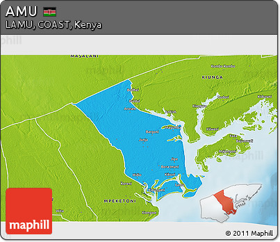 Political 3D Map of AMU, physical outside