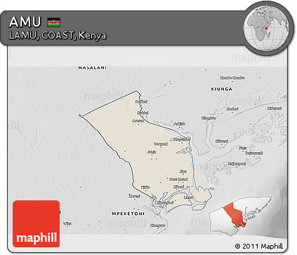 Shaded Relief 3D Map of AMU, desaturated