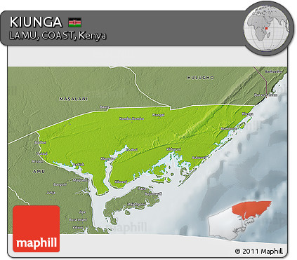Physical 3D Map of KIUNGA, semi-desaturated