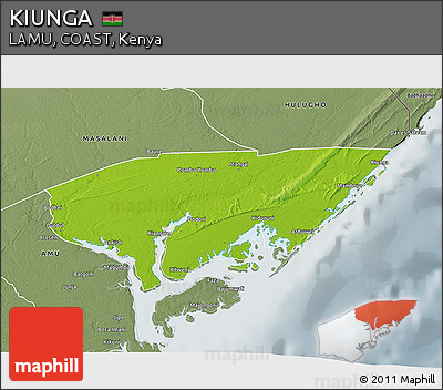Physical 3D Map of KIUNGA, semi-desaturated