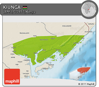 Physical 3D Map of KIUNGA, shaded relief outside