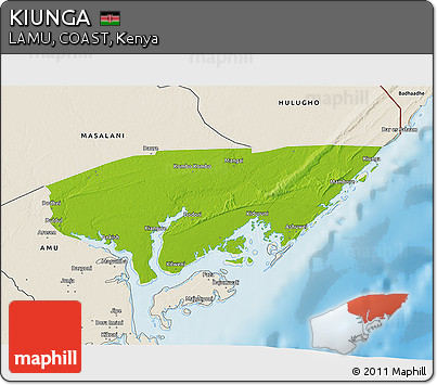 Physical 3D Map of KIUNGA, shaded relief outside