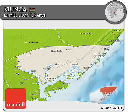 Shaded Relief 3D Map of KIUNGA, physical outside