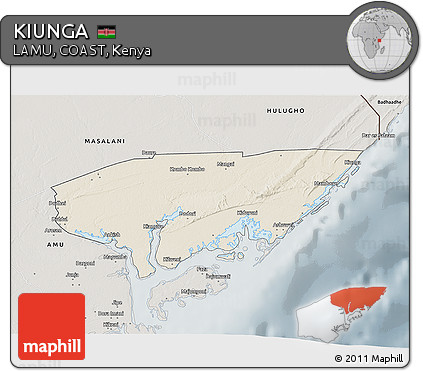 Shaded Relief 3D Map of KIUNGA, semi-desaturated