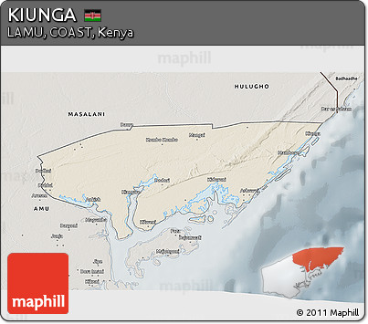 Shaded Relief 3D Map of KIUNGA, semi-desaturated